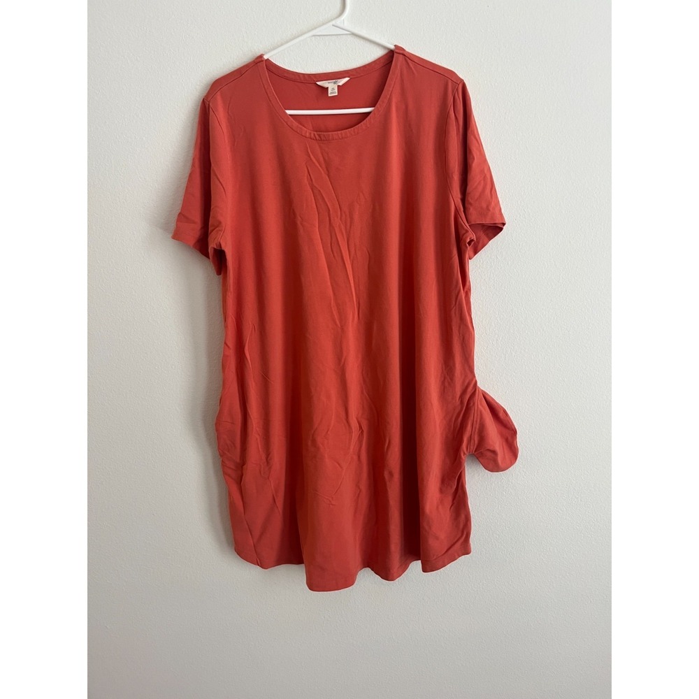 Terra & Sky T Shirt Dress Women 0X (14W) Orange Casual Relaxed Fit Everyday Wear